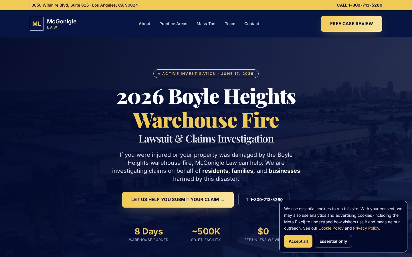 Boyle Heights Fire Lawyers website homepage screenshot