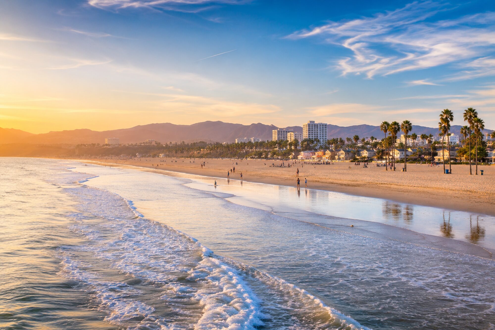 Santa Monica coastline at sunset